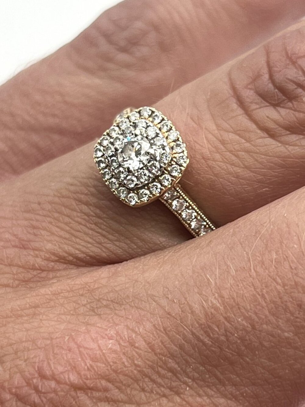 Authentic Neil Lane 14K Gold Diamond Double Halo Engagement Ring Vintage Sz 8.5